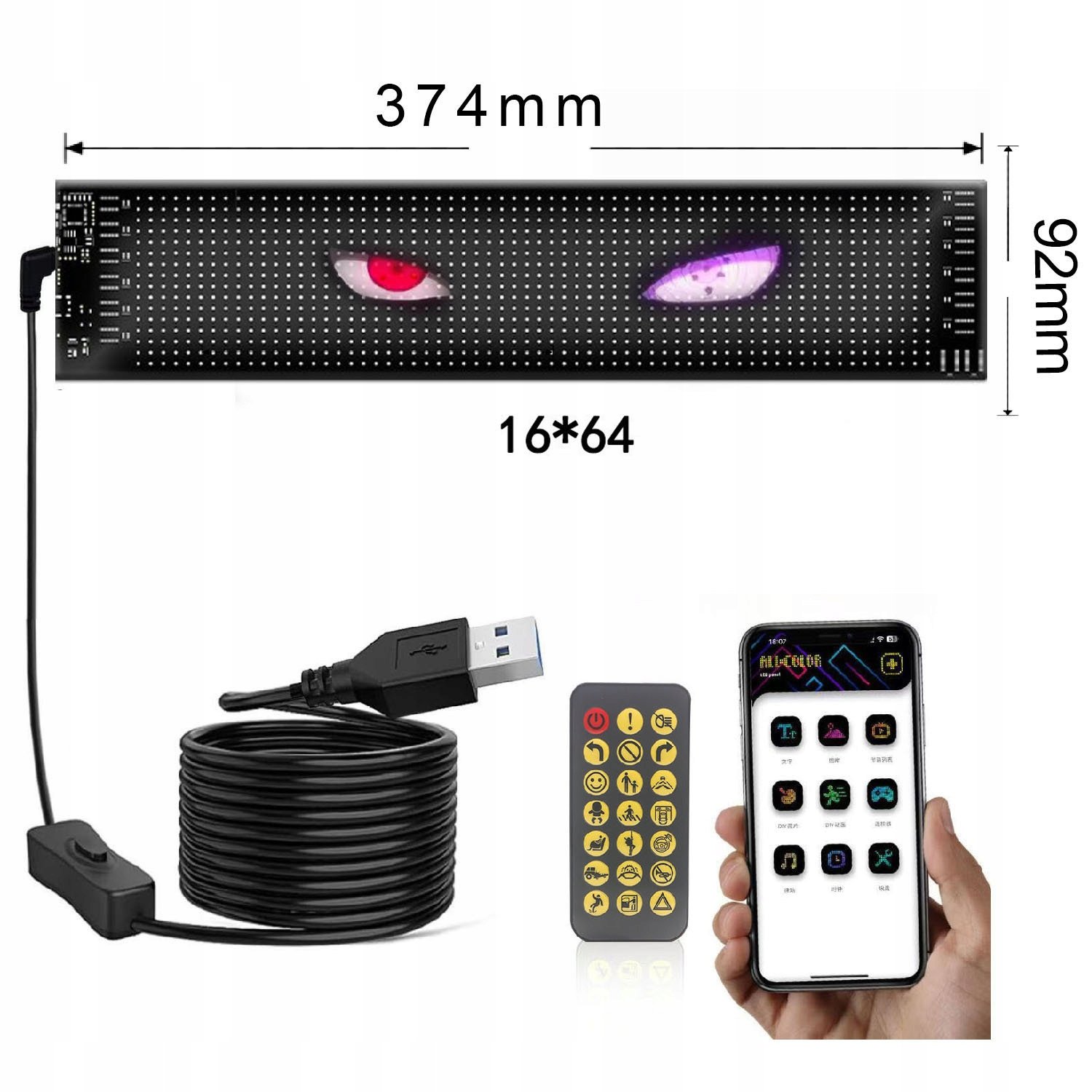 Écran LED flexible voiture 92x374